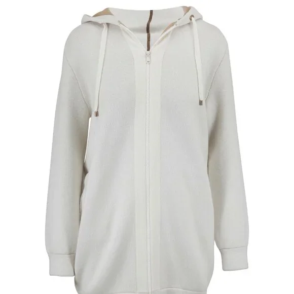 $4495 BRUNELLO CUCINELLI DOUBLE-FACE CASHMERE MID LENGTH ZIP HOODIE MONILI XL